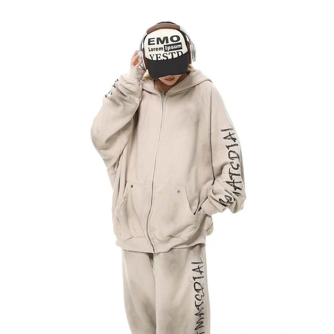 Vintage Washed Beige Oversized Hoodie