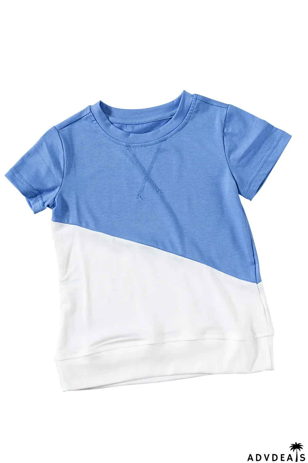 Sky Blue Colorblock Splicing Little Girl Tee