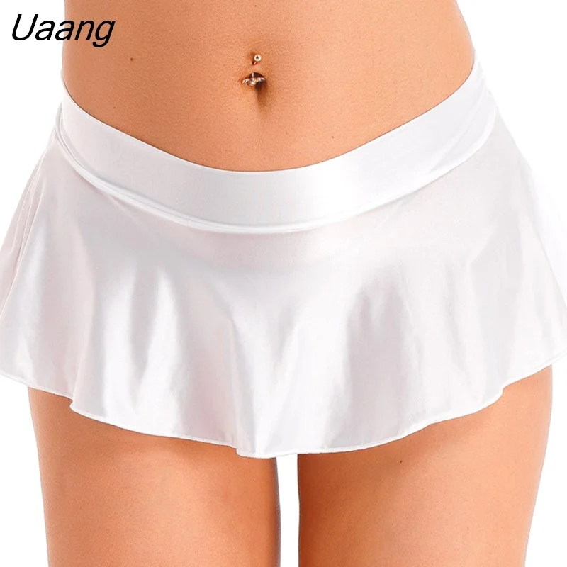 Uaang Womens Glossy Skirted Leotards Dance Dress Sexy Oil Shiny Tight Sports Yoga Ballet Practice Training Clothing Gymnastics Tutu