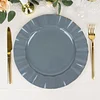 10 Pack | 11" Dusty Blue Hard Plastic Dinner Plates with Gold Ruffled Rim, Large Heavy Duty Disposable Dinnerware