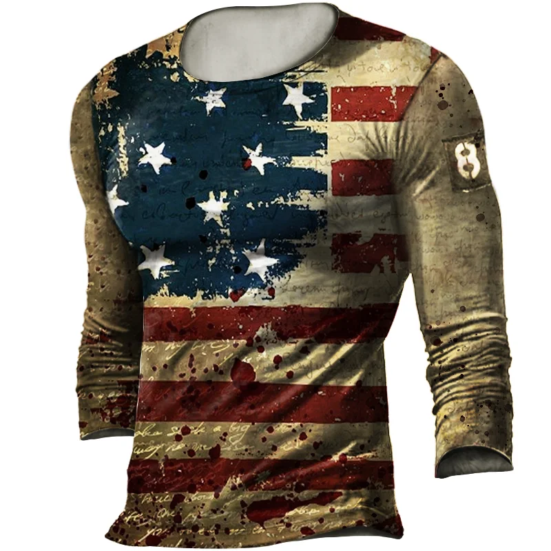 Men's American Flag Retro Print Tactical Casual T-shirt / [viawink] /