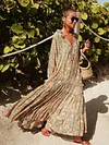 Loose And Plunging Floral Printed Long Sleeves Maxi Dresses