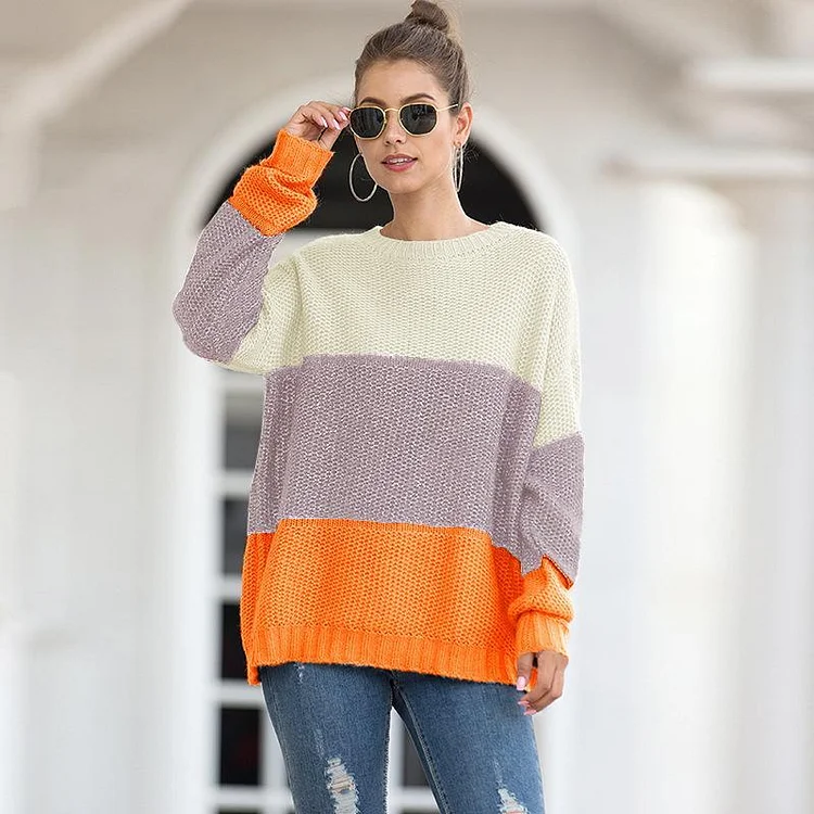Mayoulove Three color block chic sweater-Mayoulove