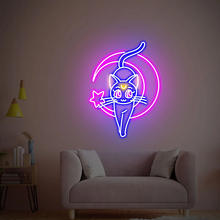 Sailor Moon Luna Cat Neon Sign Anime Neon Light Bedroom Game Room Living Room Wall Decor Art LED Neon Sign Neon Light For Wall