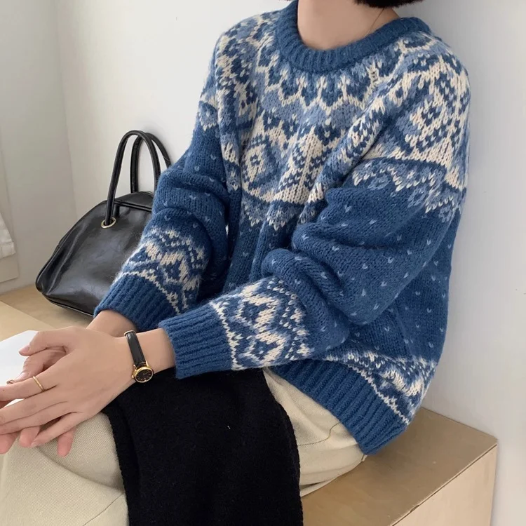 Athvotar Athvotar Fair Island Jail Sweater Women's Autumn/Winter Ambience Knitted Sweater Spring And Autumn Languid Wind Thicken