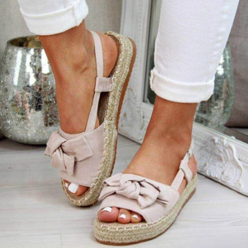 Women Sandals Bow Low Heels Sandals Hemp Rope Summer Shoes Women Outdoor Slippers Flats Sandals Bohemia Platform Sandalias Mujer