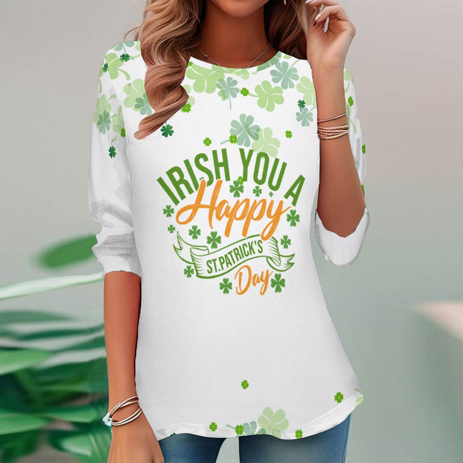 Women Long Sleeve V-neck Graphic Floral Printed Top