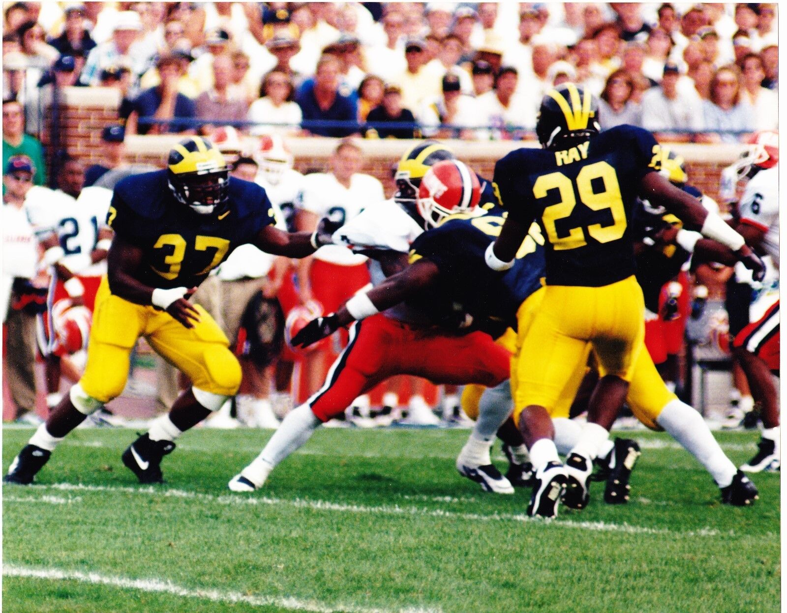 Jarrett Irons & Marcus Ray 8x10 Michigan Wolverines color Photo Poster painting vs Illinois