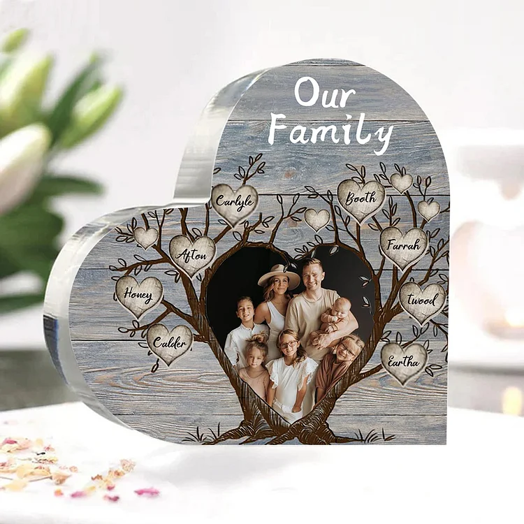 8 Names-Personalized Family Tree Acrylic Ornament-Custom Acrylic Family Heart Keepsake Desktop Ornament for family-Mum/Nan/Nana/Grandma