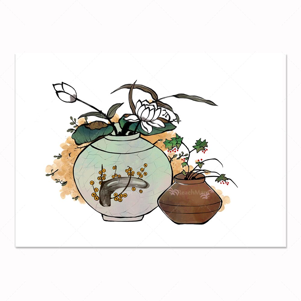 korean vase, korean flower wall art, korean gifts, botanical prints, asian wall art, korean home aesthetic decoration poster