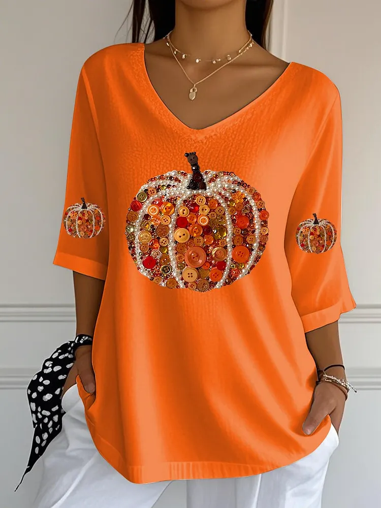 Women's Autumn Printed Casual V-Neck Top 