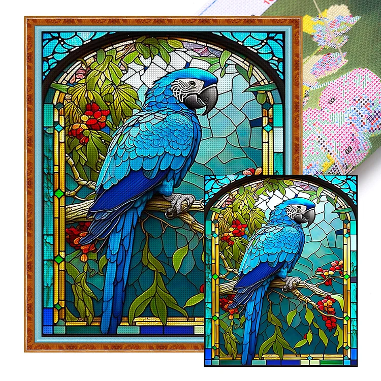 Glass Art - Blue Parrot - Printed Cross Stitch 11CT 50*60CM