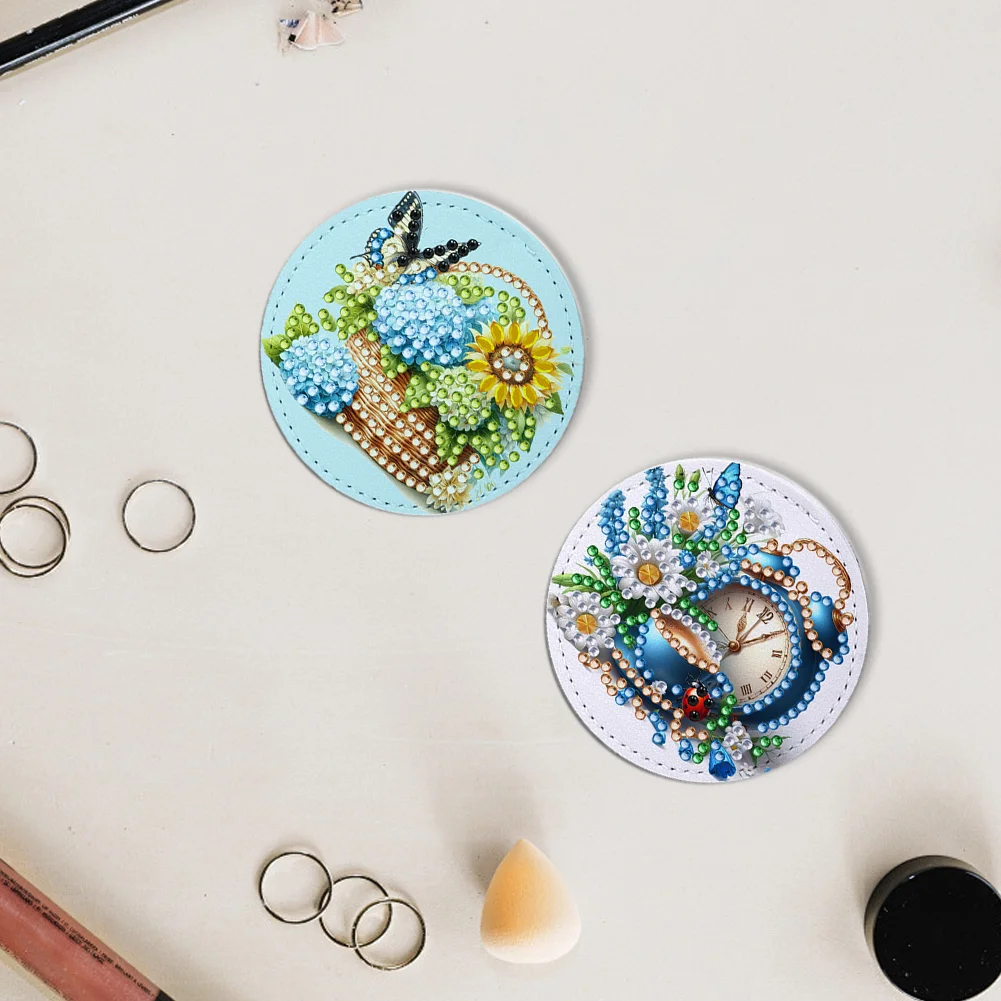 DIY Diamond Art Portable Cosmetic Mirror Round Diamond Painting Crafts (Coffee)