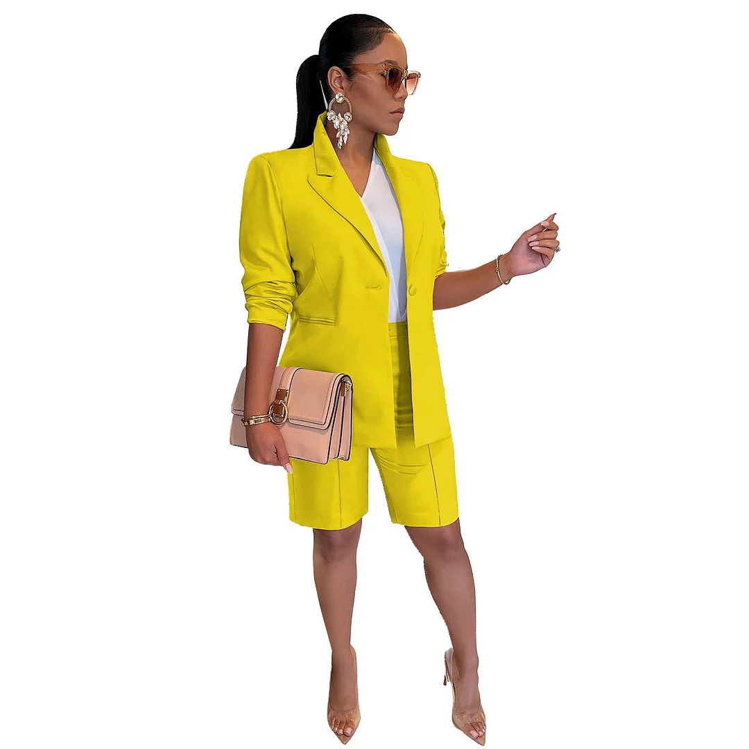 Uveng Color Women's Polyester Coat Shorts Two-piece Suits
