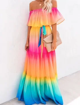 Brownm Brownm Summer New Rainbow Gradient Dress Ebay Collar Dress