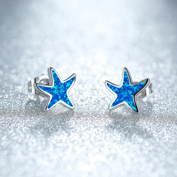 Olivenorma Blue Opal Starfish Earrings