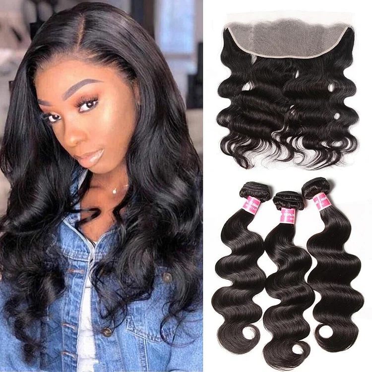 Hair Virgin Hair Body Wave 3 Bundles With Transparent Lace Frontal Closure