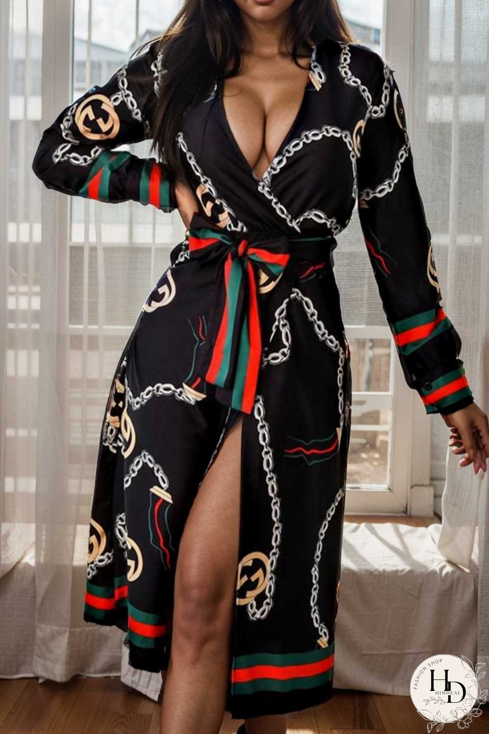 women s dresses deep v neck printed lace long sleeve dress