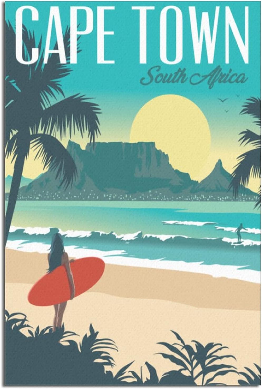ANAQUT Cape Town South Africa Vintage Travel Posters Beach Beauty Surf Canvas Art Modern Home Posters Picture Wall Art Painting for Living Room Bedroom Office Decoration Birthday Gift 16x24inchs(40x60cm)