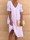 Solid Color Half Sleeves Midi Dress