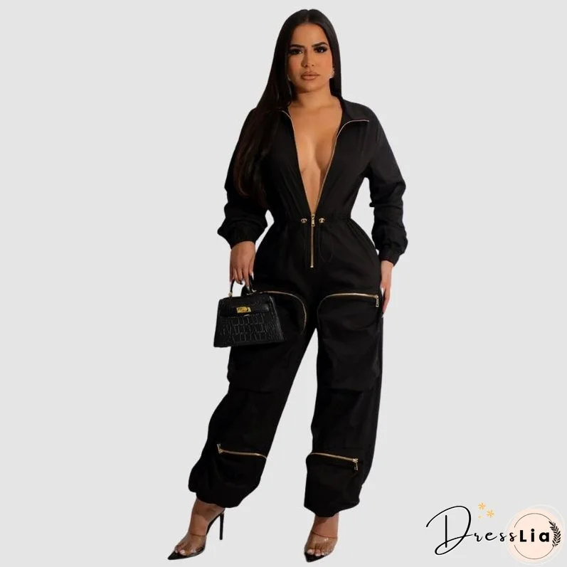 Lapel Patch Pocket Cargo Jumpsuits