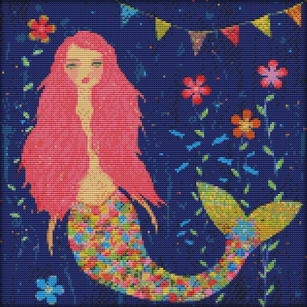 

Watercolor Mermaid - 14CT Stamped Cross Stitch - 36*36cm, 501 Original