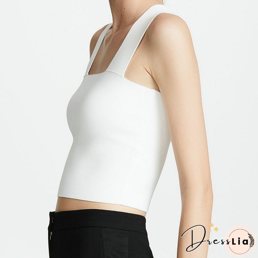 New Women Knit Vest Cross Shoulder Strap Square Collar Ladies Sleeveless Tank Top Female Slim Sexy Camisole