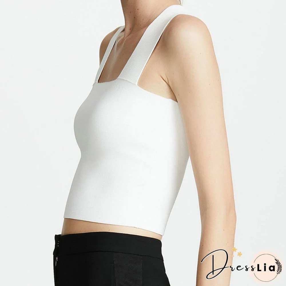 New Women Knit Vest Cross Shoulder Strap Square Collar Ladies Sleeveless Tank Top Female Slim Sexy Camisole