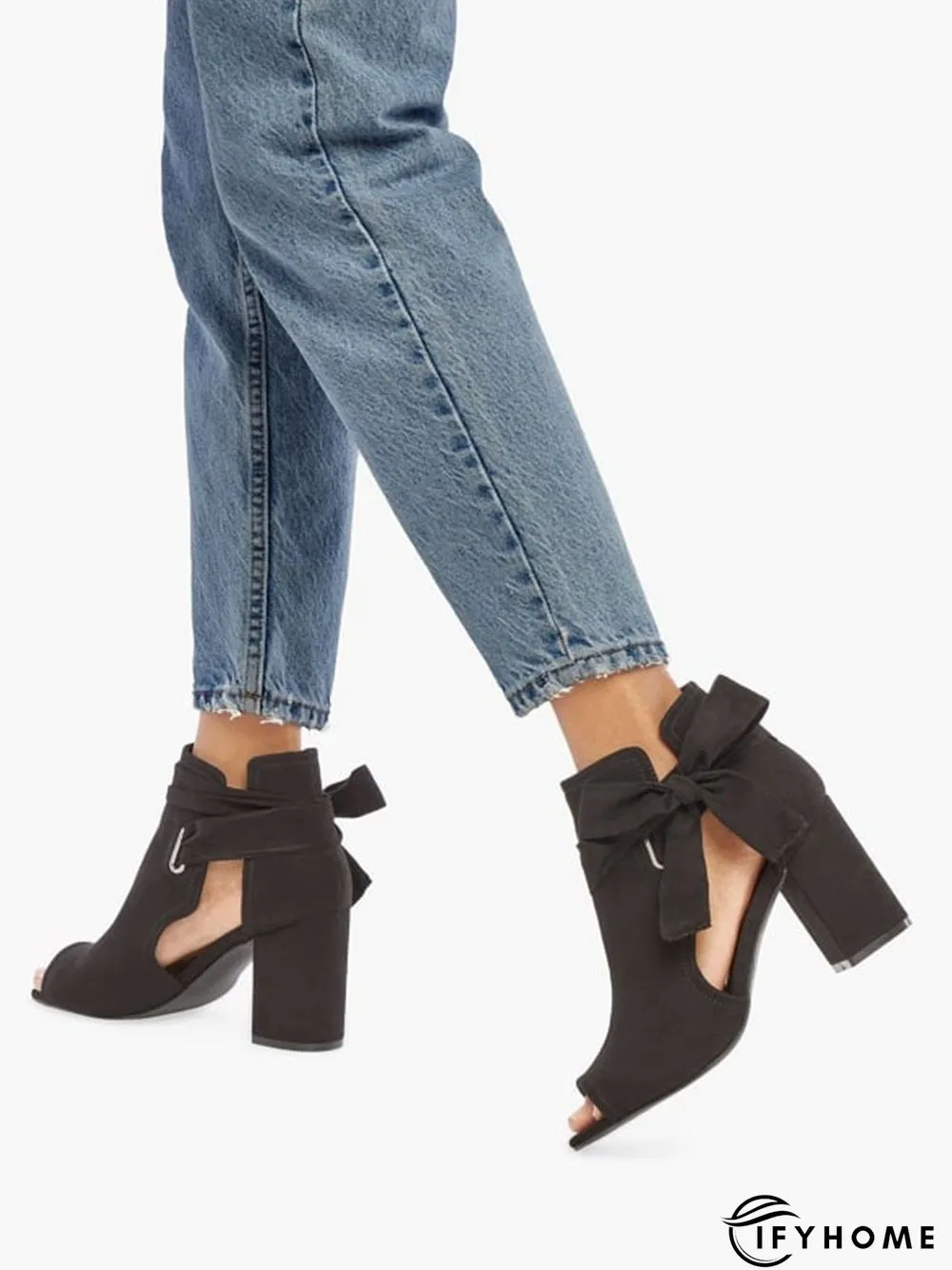 Women's Bow Decor Peep-Toe Chunky Heel Sandals Bootie | IFYHOME
