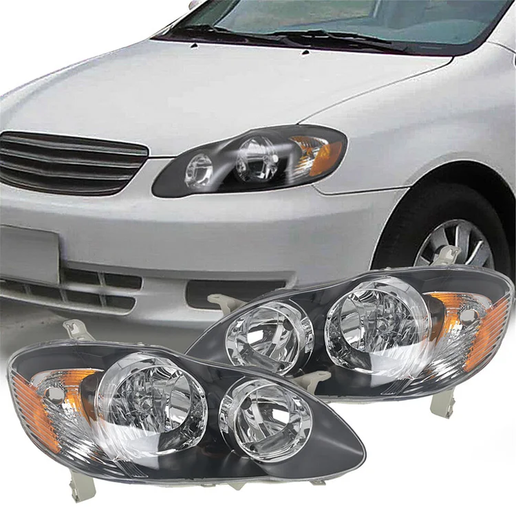 Silscvtt Black Headlights Front Head Lamps Replacement for 2003-2008 Toyota Corolla Projector Headlights Pair Left+Right Side (Passenger Driver Side)