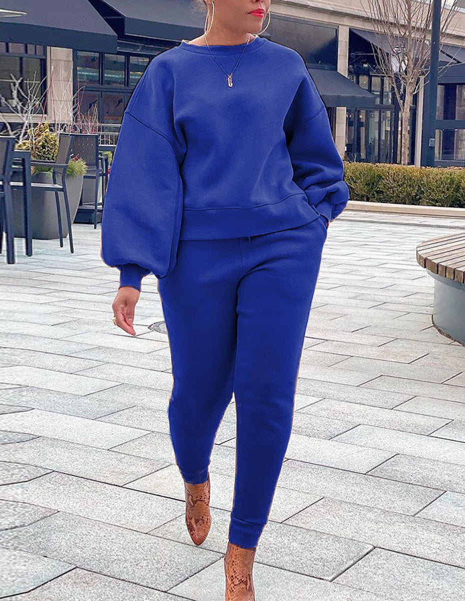 Casual Solid Pocket O Neck Nine Points Sleeve Two Pieces main image 1
