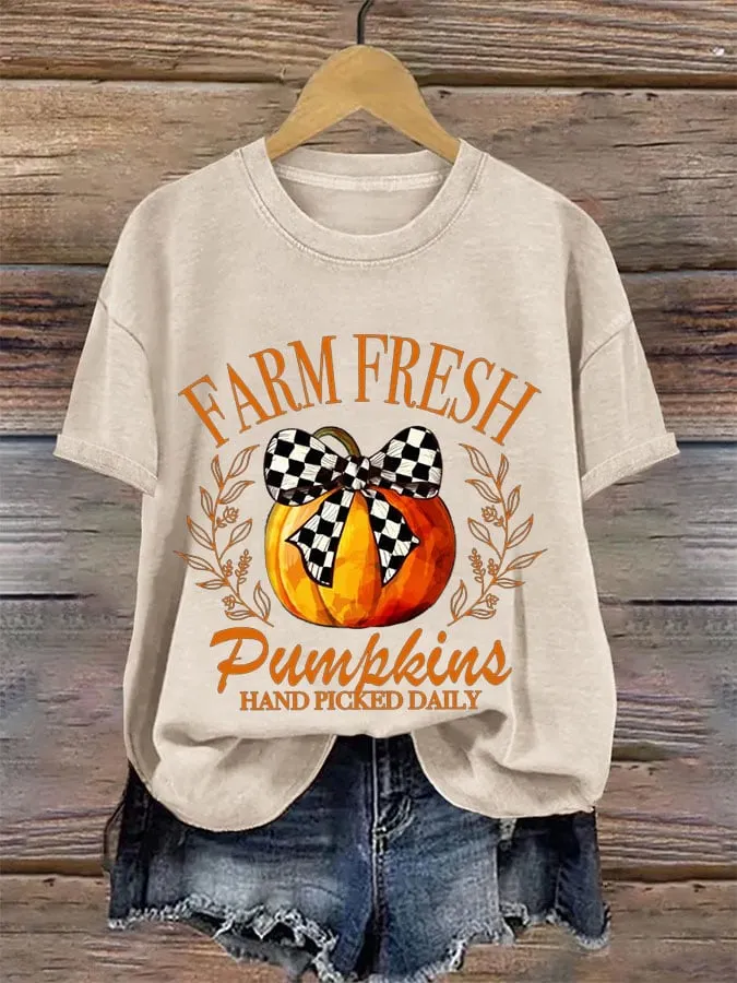 Women's Halloween Pumpkin Print Casual T-Shirt 