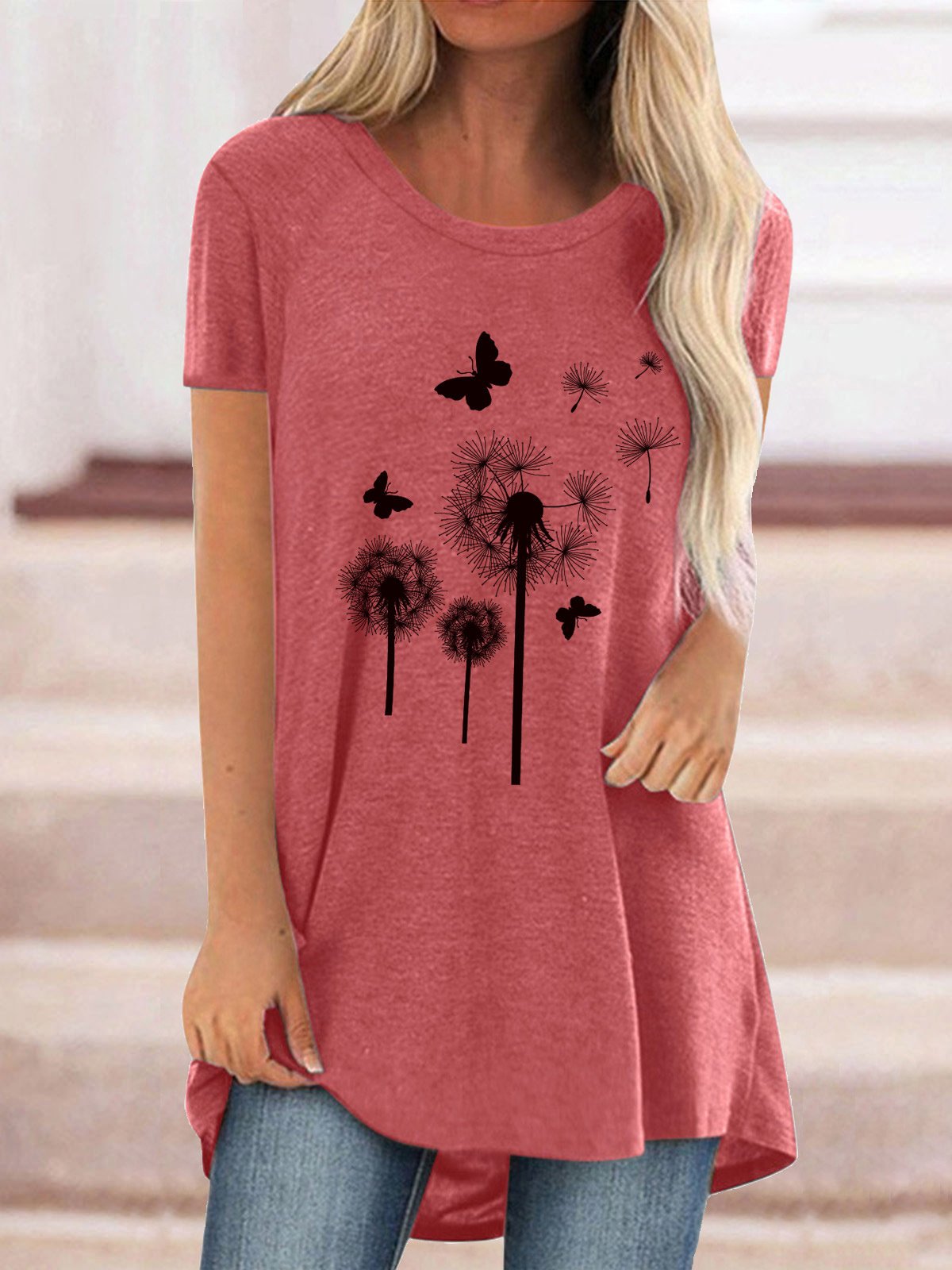 Women Half Sleeve V-neck Solid Color Dress