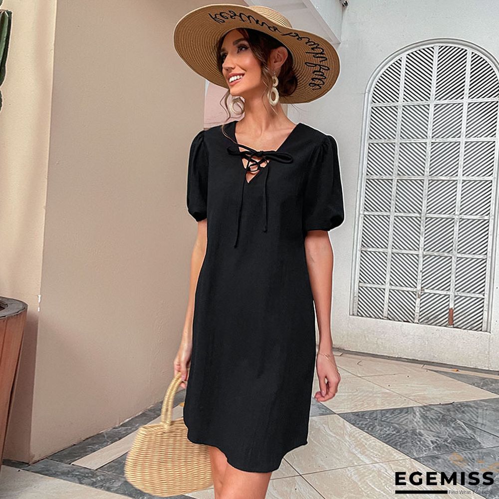 Casual Cotton and Linen Temperament Loose Strap Dress Black Dresses | EGEMISS