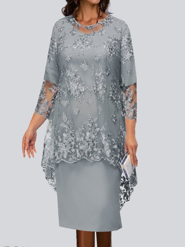 Dress Plus Size Women's Evening Dress Lace Embroidery Two-Piece Temperament Commuter Slim Skirt S-5XL