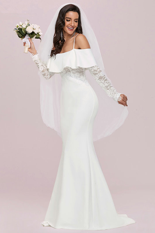 Off-the-Shoulder Long Sleeve Lace Wedding Dress Mermaid - lulusllly