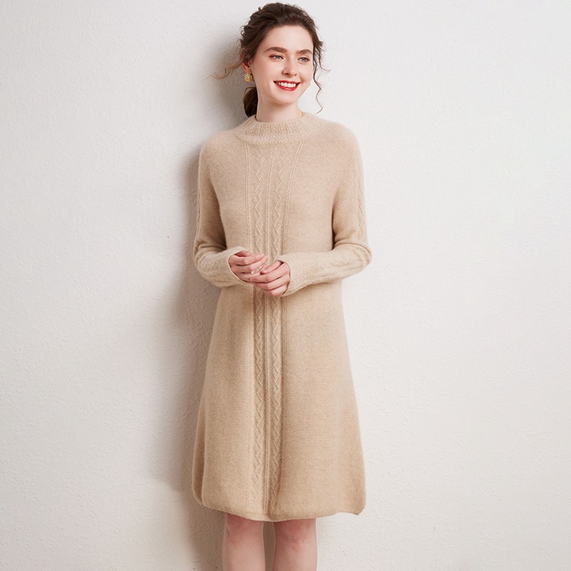 Middle Length Cashmere Dress For Women REAL SILK LIFE