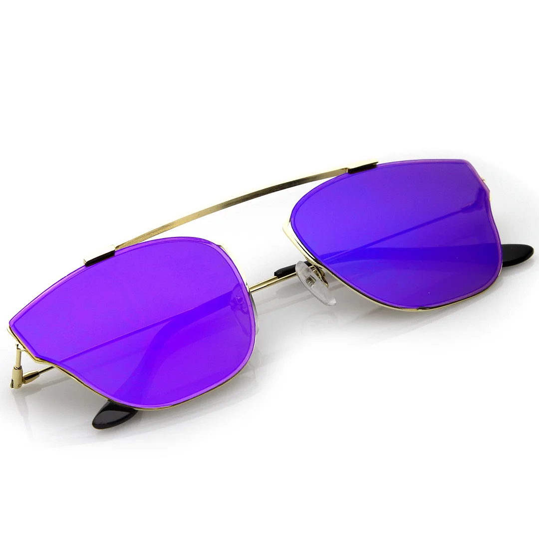 Modern Ultra Slim Metal Curved Crossbar Colored Mirror Flat Lens Pantos glasses 57mm