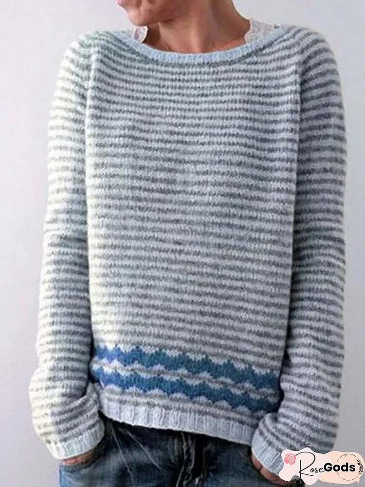 Plus Size Casual Striped Sweaters