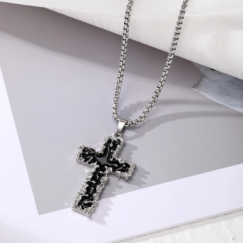 Hip-Hop Vintage Style Minimalist Cross Moon Alloy Iron Men's Pendant Necklace