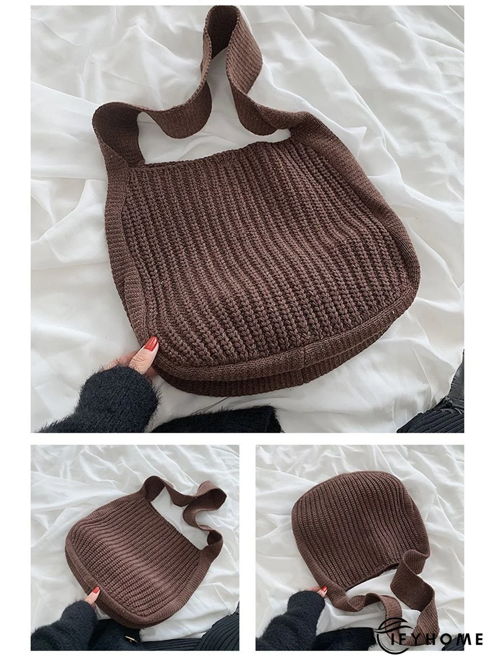 Solid Color Knit Large Capacity Shoulder Bag | IFYHOME