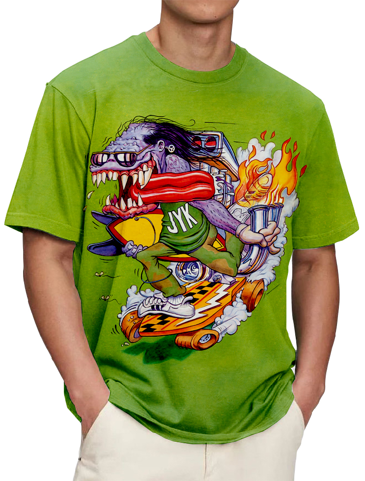 Men's Retro Modified Car Monster Print Short Sleeve T-Shirt PLUSCLOTHESMAN