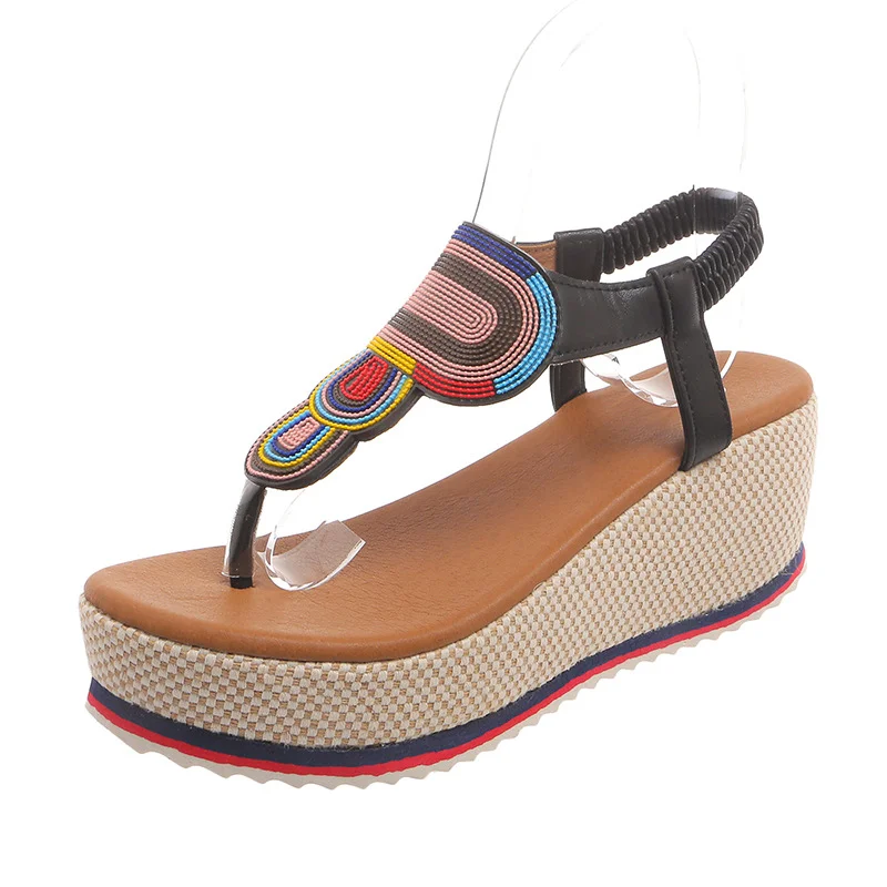 Breakj Thick Bottom Slope With Slippers Women's 2025 New Bohemian Wind Pin Tight Flip-Flops