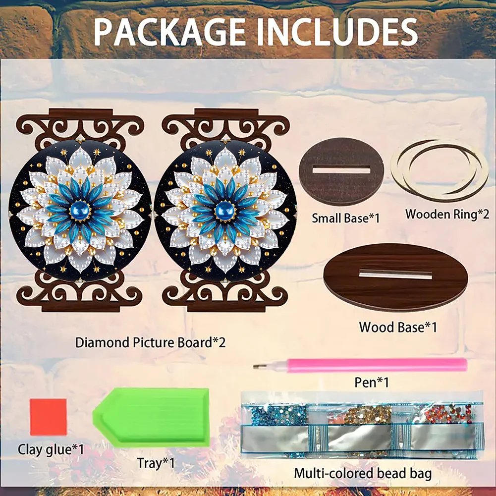 Wooden Diamond Painting Candle Holder Rhinestone Candlestick Decor (Mandala A)