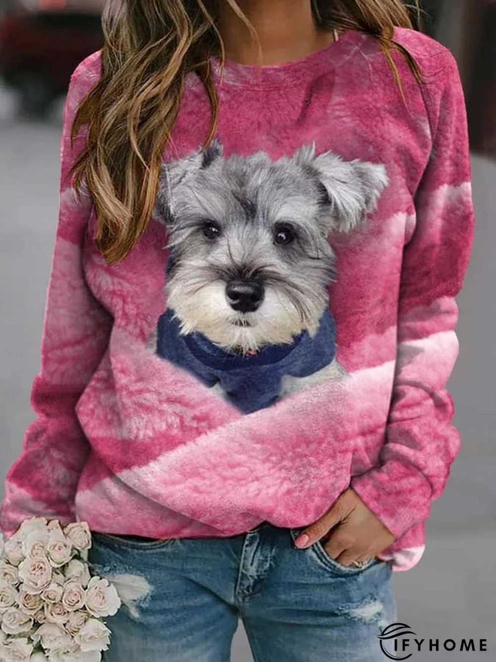Fashion Dog Print Long-Sleeve Sweatshirt | IFYHOME