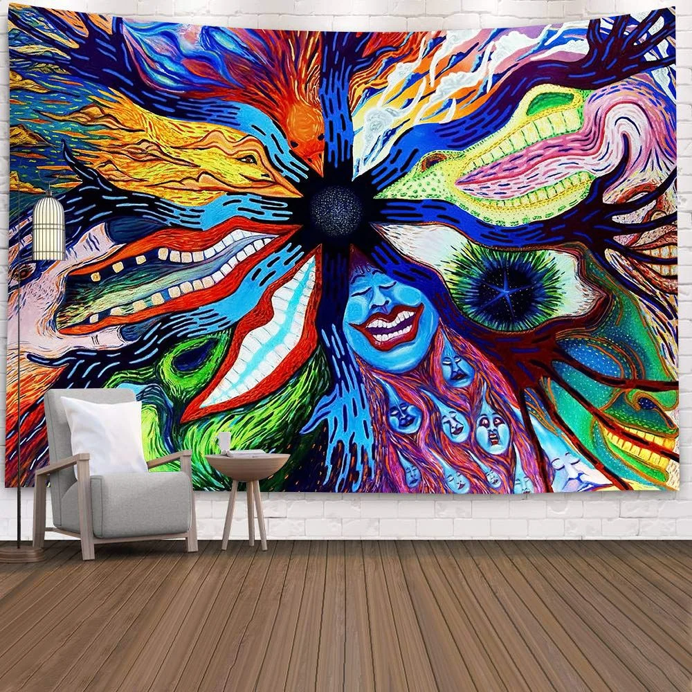 Psychedelic Wall Decor Indian Mandala Tapestry Hippie Dazzling Landscape Wall Hanging Blanket Bohemia Abstract Trippy Bedspread