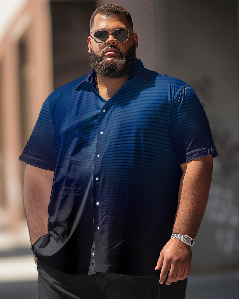 Business Gentleman Striped Gradient Pattern Big Men's Short Sleeve Shirt