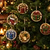 6 Pcs Christmas Wooden Ornaments DIY Pearls Diamond Painting Kit Rhinestone Art Pendants with Hemp Rope for Holiday Tree Decor