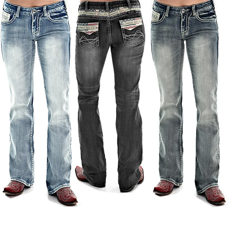 Retro Style Washed Printed Slim Jeans