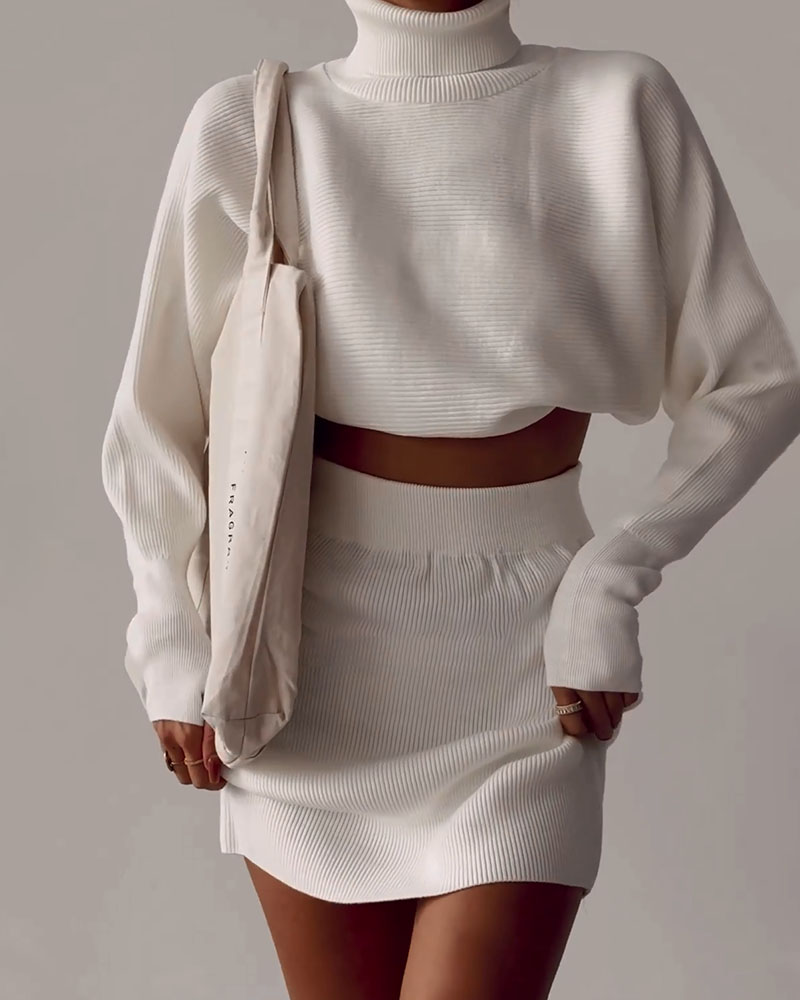 Rotimia Stylish turtleneck sweater and short skirt two-piece set